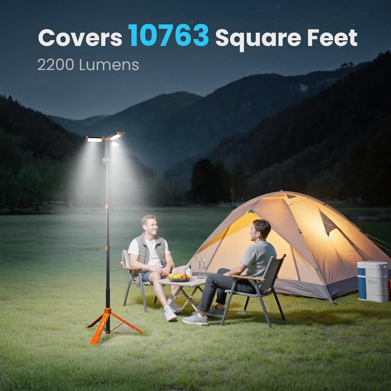 CAVN Rechargeable Camping Lights with Remote & Detachable Tripod Max Height 6.7 ft, Portable Work Light with 3 LED Lamp Heads, Camping Essentials Gear Emergency Flashlight with Hook, Orange - Image 4